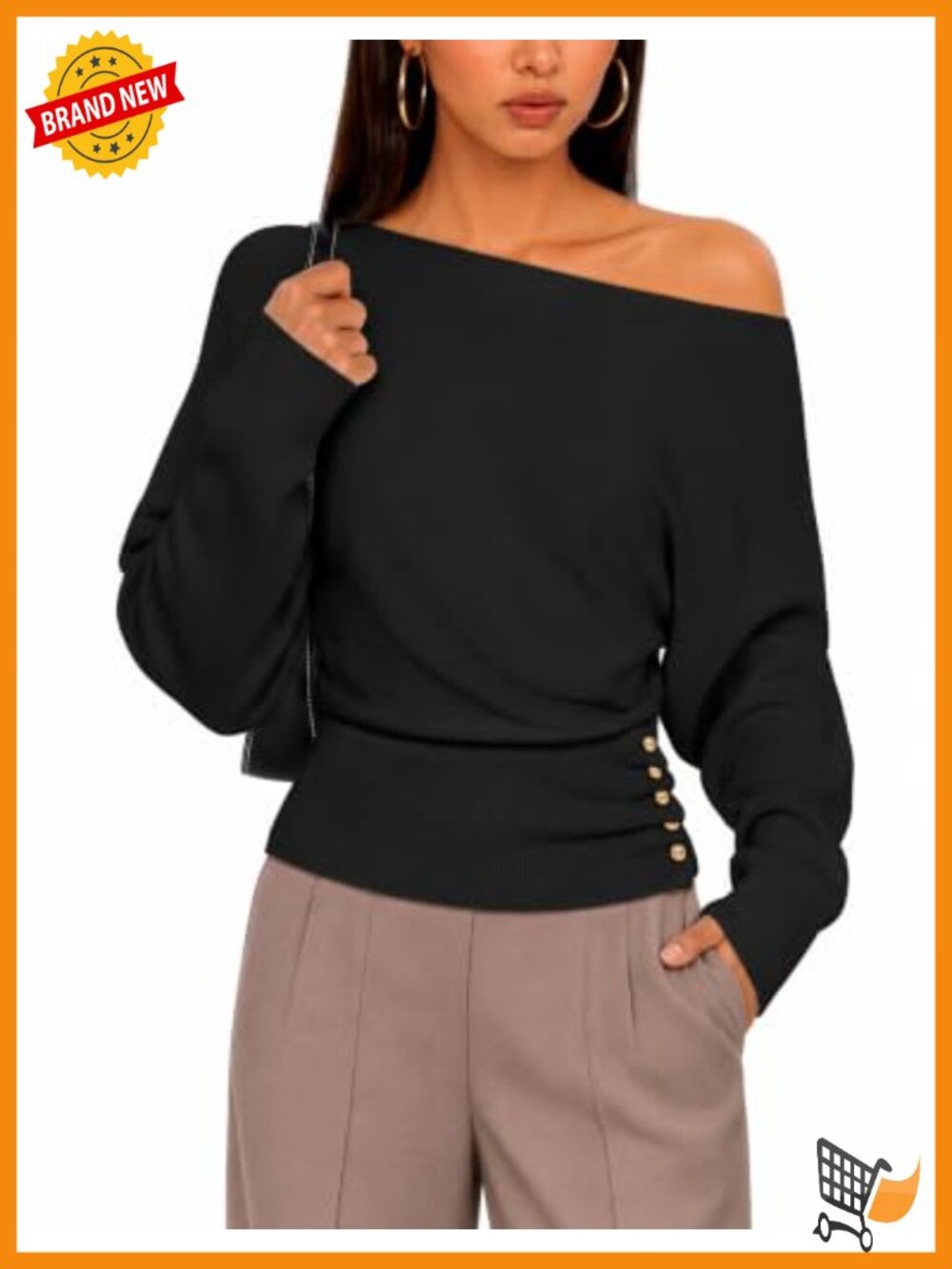 Off Shoulder Batwing Sleeve Pullover Sweater Elegant Knit Top